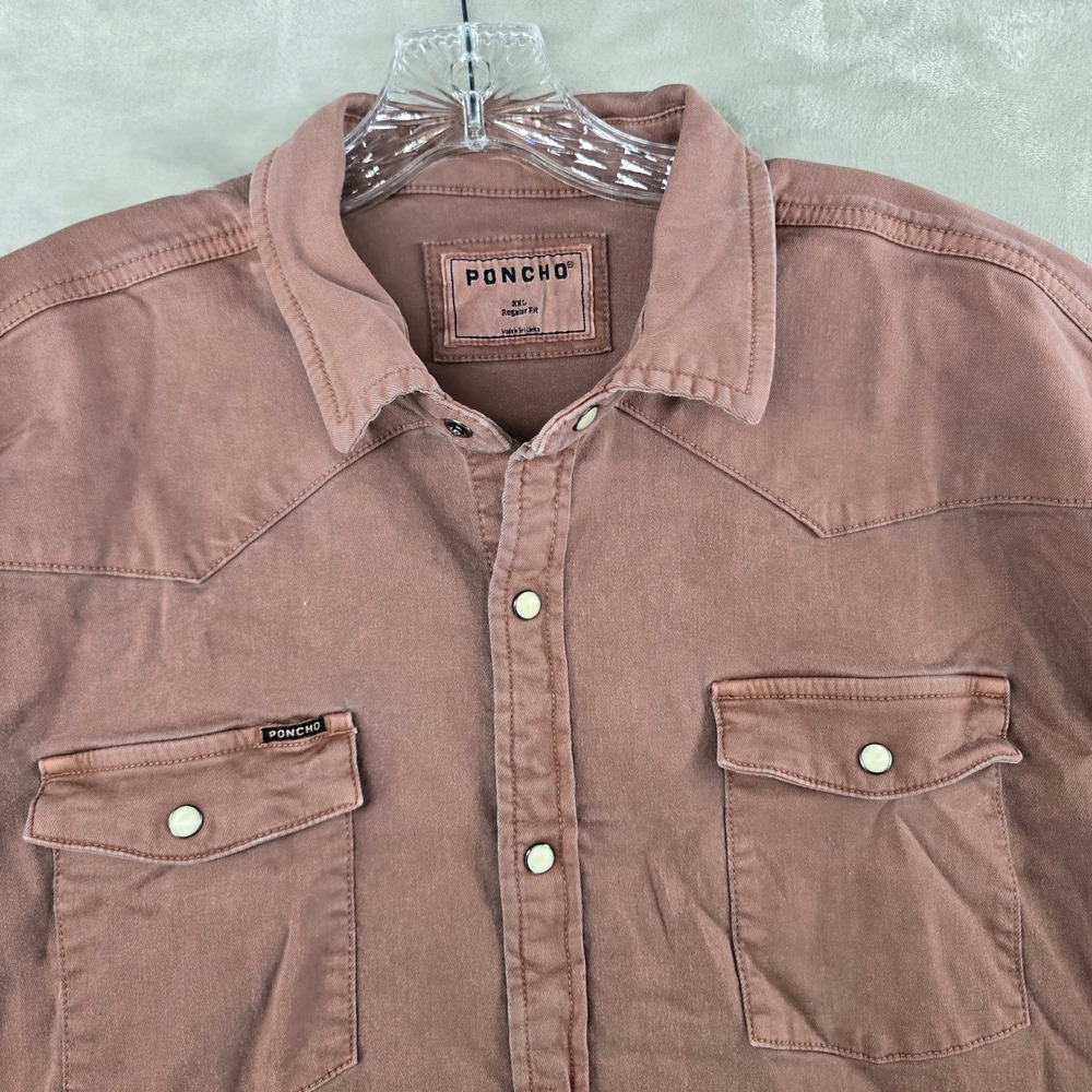 Poncho Western Denim Shirt Men XXL Brown Pearl Snap Regular Fit Long Sleeve